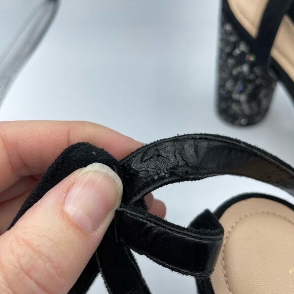 Aldo Black Rhinestone Chunky Heel Peep Toe Shoes Womens 6.5 Glitter Party Glam - Picture 7 of 8